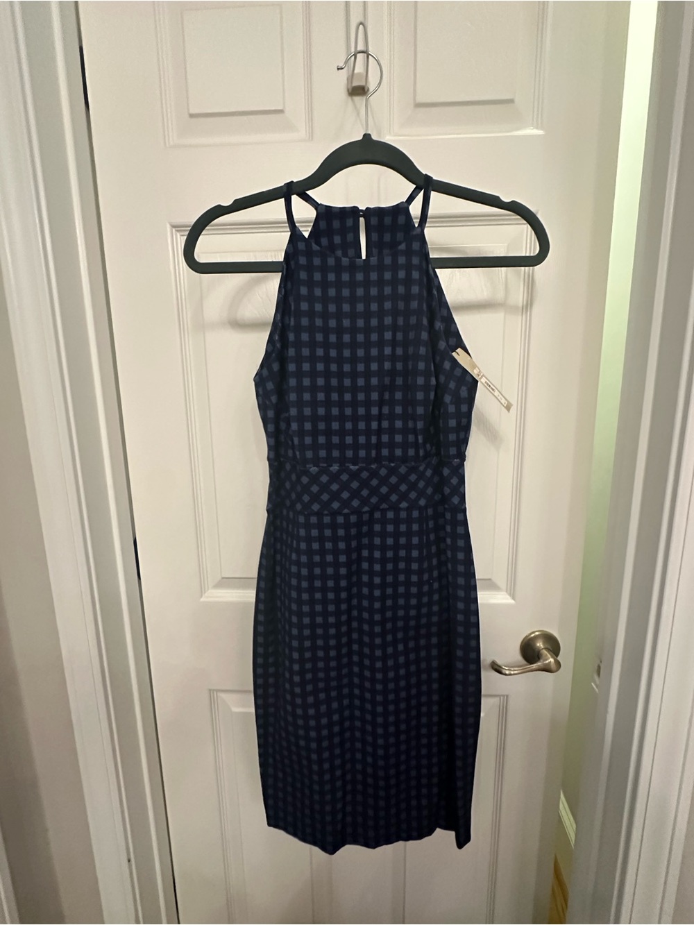 Banana Republic Navy Check Halter Midi Dress NWT